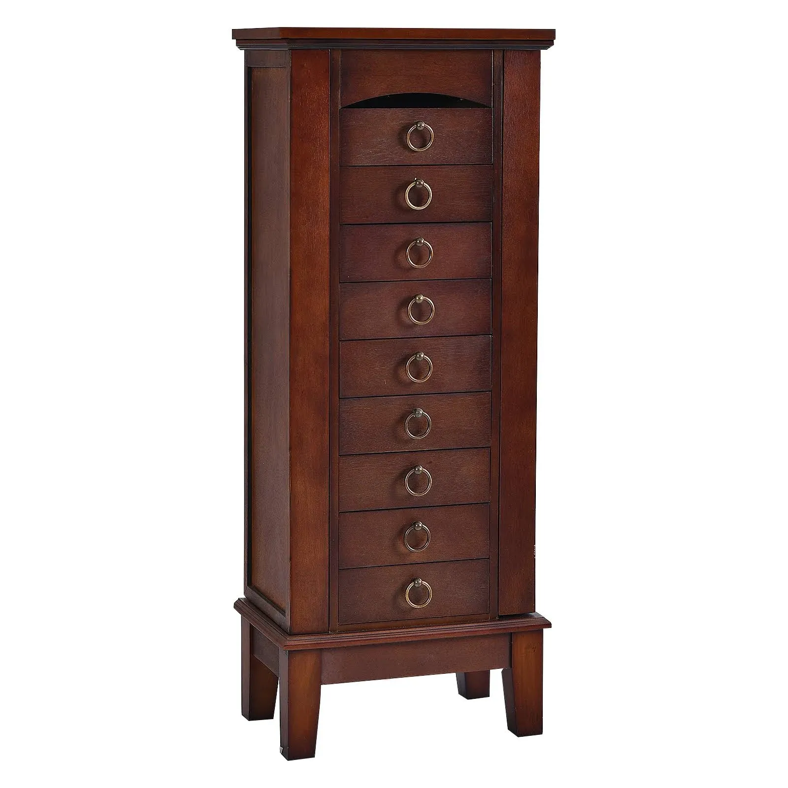 Costway Contemporary MDF and Glass Jewelry Cabinet with 6 Drawers in Walnut