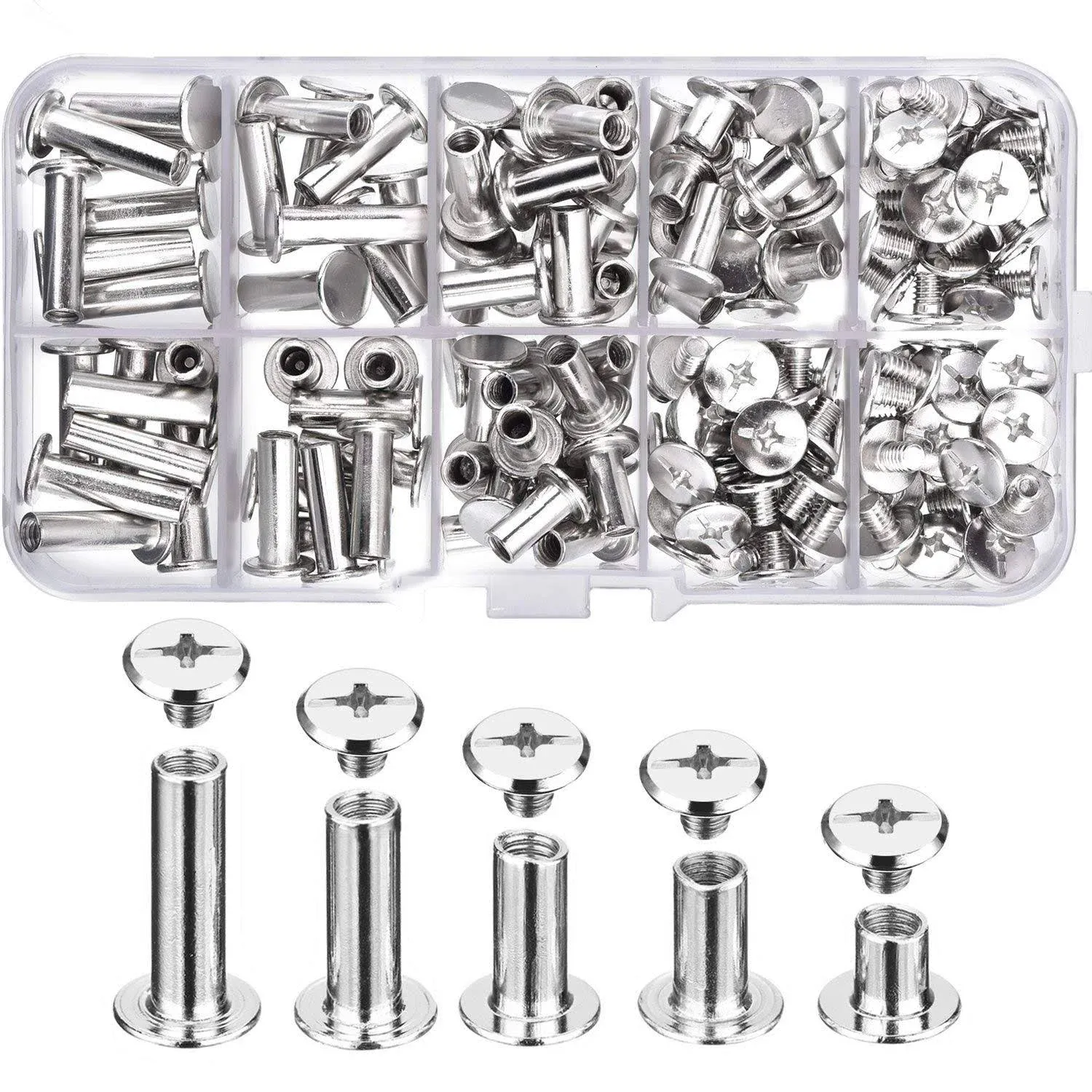 Pangda 80 Set Chicago Binding Screws Assorted Kit 5 Sizes Metal Round Cross Head