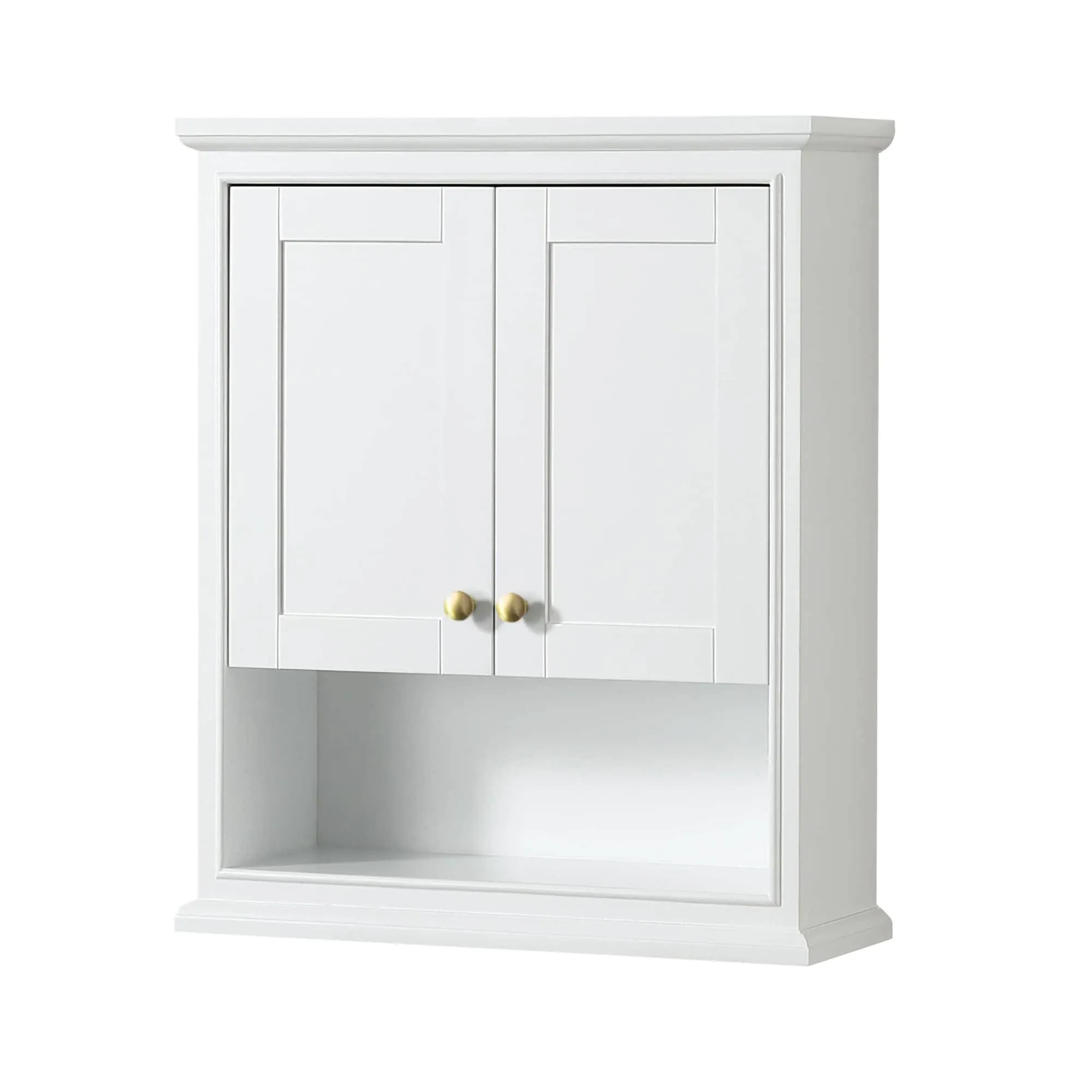 Wyndham Collection Deborah 25 inch Over-the-Toilet Bathroom Wall-Mounted Storage Cabinet in White with Brushed Gold Trim WCS2020WCWG