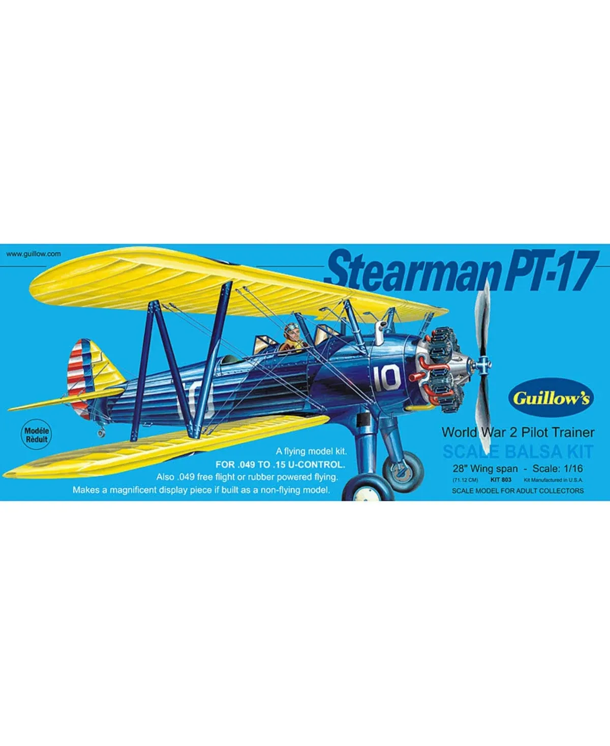 Sealed - Guillow's Stearman PT-17 Model Airplane - WW2 Pilot Trainer - Vintage -