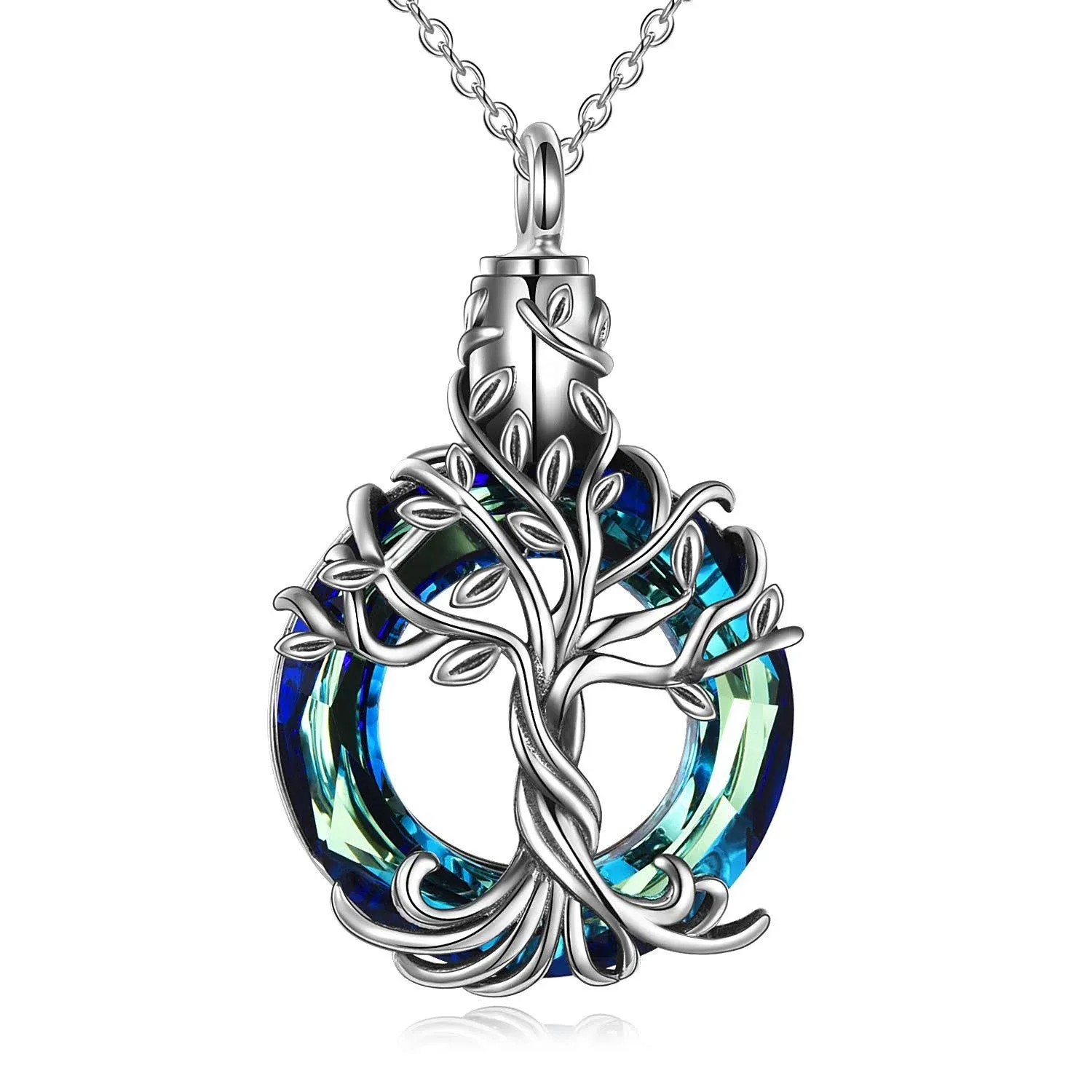 Cremation Jewelry Sterling Silver Tree of Life Urn Necklace for Ashes with Ci...