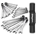 Shop DuraTech Ratcheting Wrench Set, Combination Wrench Set, SAE & Metric, 22-Piece, 1/4 to 3/4 & 6-18mm, CR-V Steel, with Pouch Online at A Best dtgw22ms