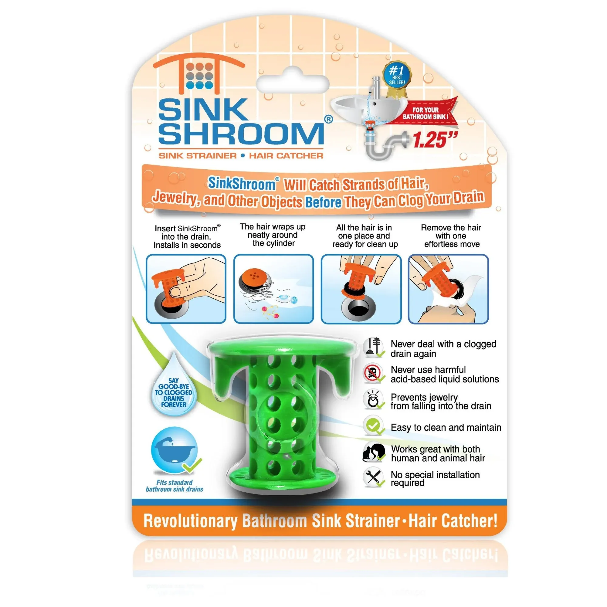 SinkShroom The Revolutionary Sink Drain Protector Hair Catcher/Strainer/Snare - Green