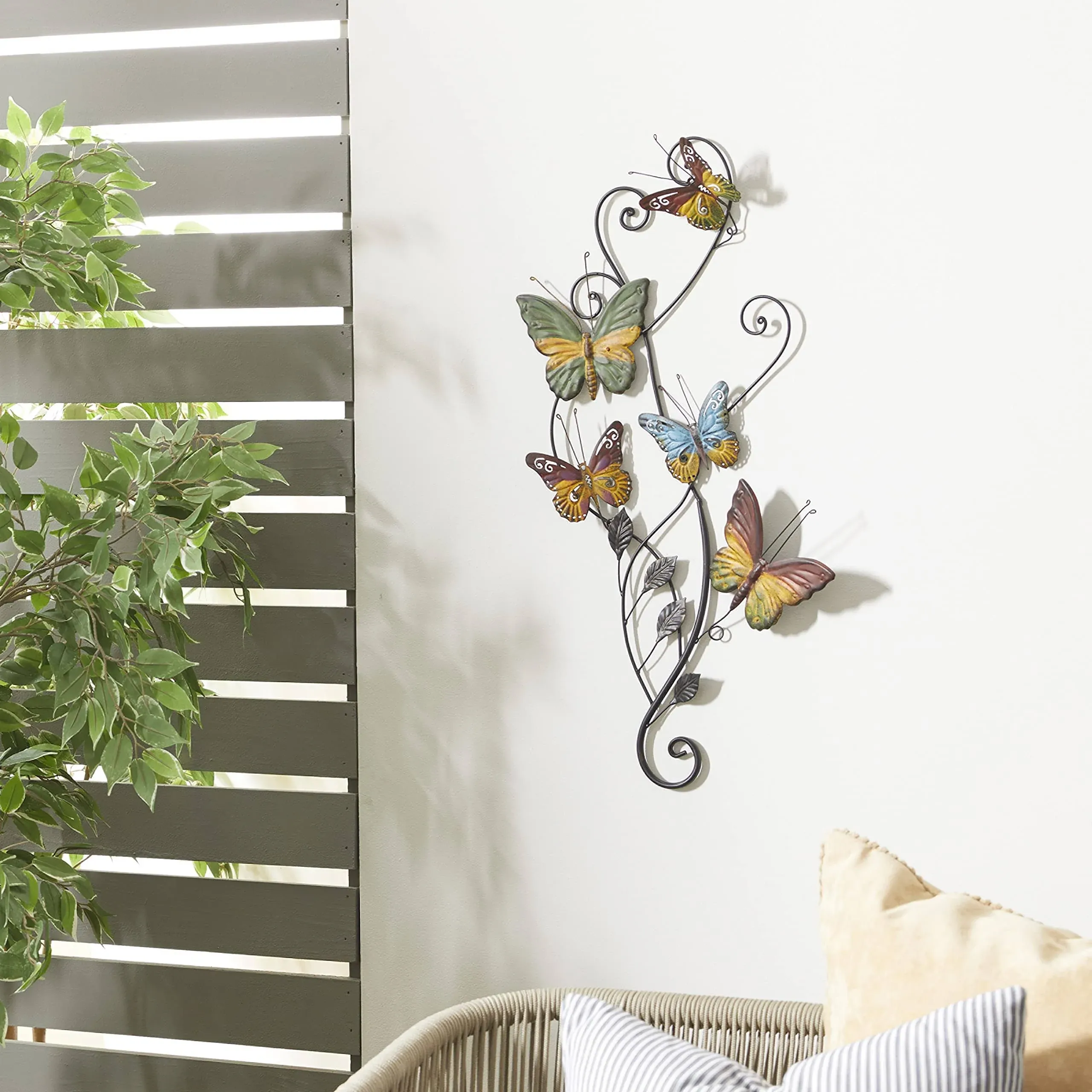 Deco 79 Metal Butterfly Home Wall Decor Indoor Outdoor Wall Sculpture with Scroll Details, Wall Art 15" x 1" x 29", Multi Colored