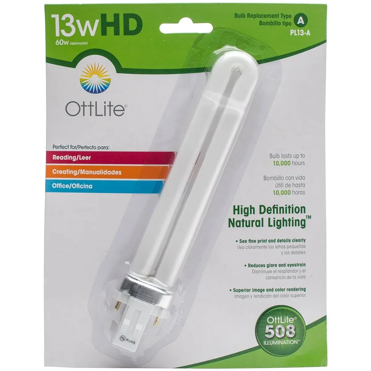 OttLite 13W Replacement Tube Light Bulb with Electronic Ballast Bulb - Compact Fluorescent Light Replacement - Bright Natural Daylight for Bedroom & Living Room - Low Heat & Glare Type E Light Bulb…