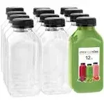 12 oz Juice Bottles with Caps for Juicing 12 Pack - Reusable Clear Empty Plastic