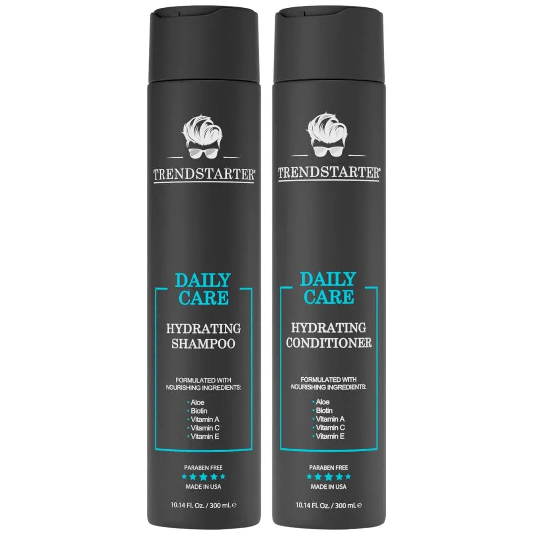 TRENDSTARTER - DAILY CARE - HYDRATING SHAMPOO & HYDRATING CONDITIONER Set (10.14 Fl.Oz ea.) - Made with Aloe, Vitamin A, Vitamin C, and Vitamin E for Healthy Hair and Healthy Scalp - Launched 2023