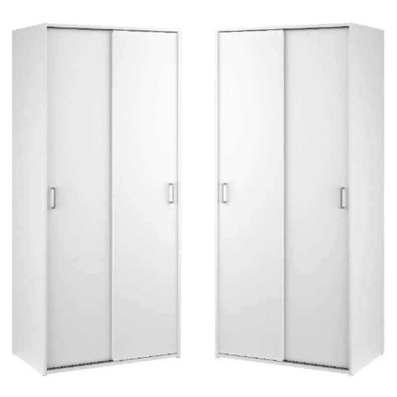 Home Square Space Wardrobe with 2 Sliding Doors in White - Set of 2