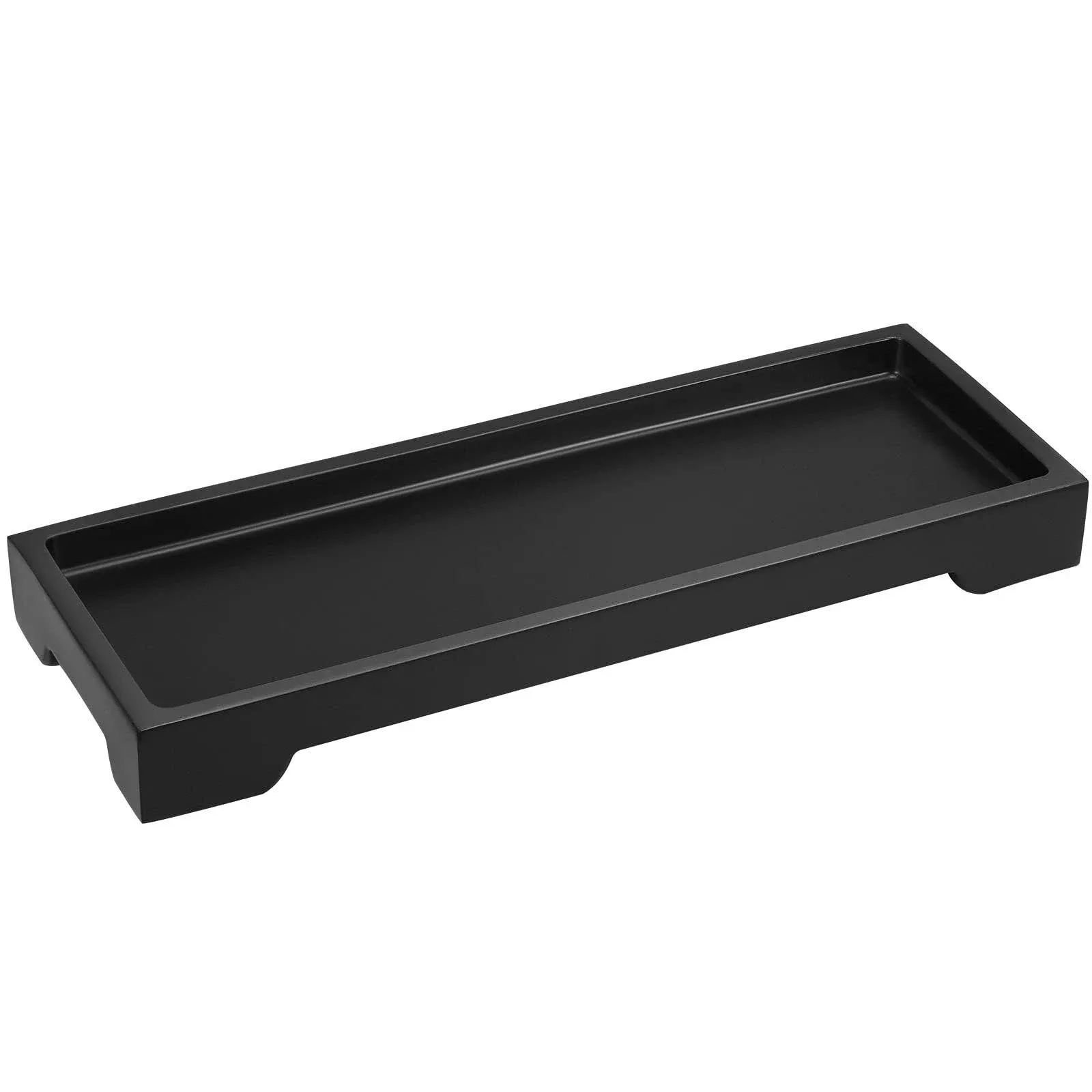 Luxspire Small Black Tray Rectangle Vanity Tray, Resin Toilet Tank Organiser Tray Toiletry Bathtub Bathroom Tray Sink Tidy Caddy Organizer for Shower Soap Bottle Sink Side Narrow Tray, Matte Black