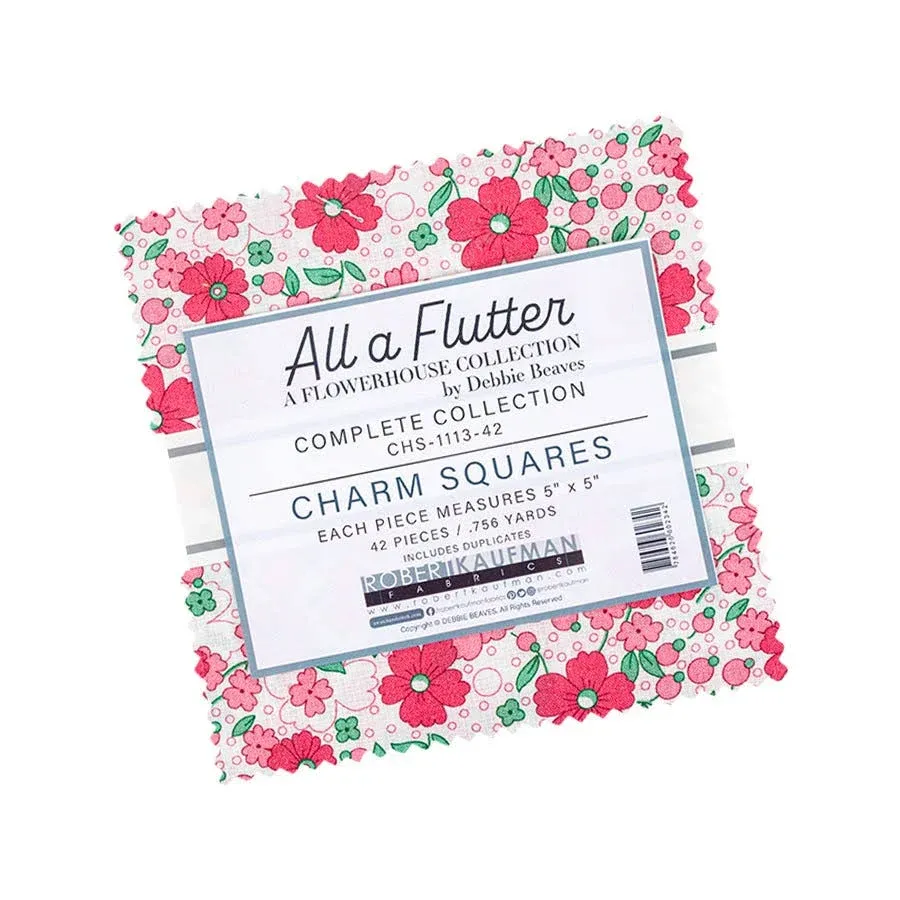 Debbie Beaves Flowerhouse All a Flutter Charm Square 42 5-inch Squares Robert Kaufman CHS-1113-42