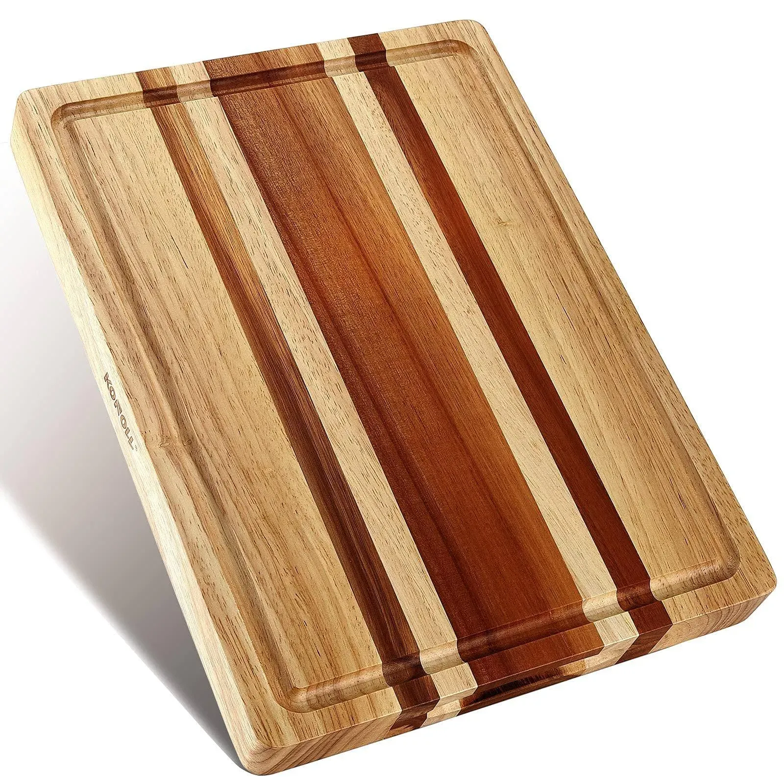 KONOLL Large Acacia Oak Wood Cutting Board for Kitchen Multipurpose Chopping Board with Juice Groove & Built-in well for Meat, Cracker, Vegetables and Cheese, 15 x 12 x 1.5 Inch