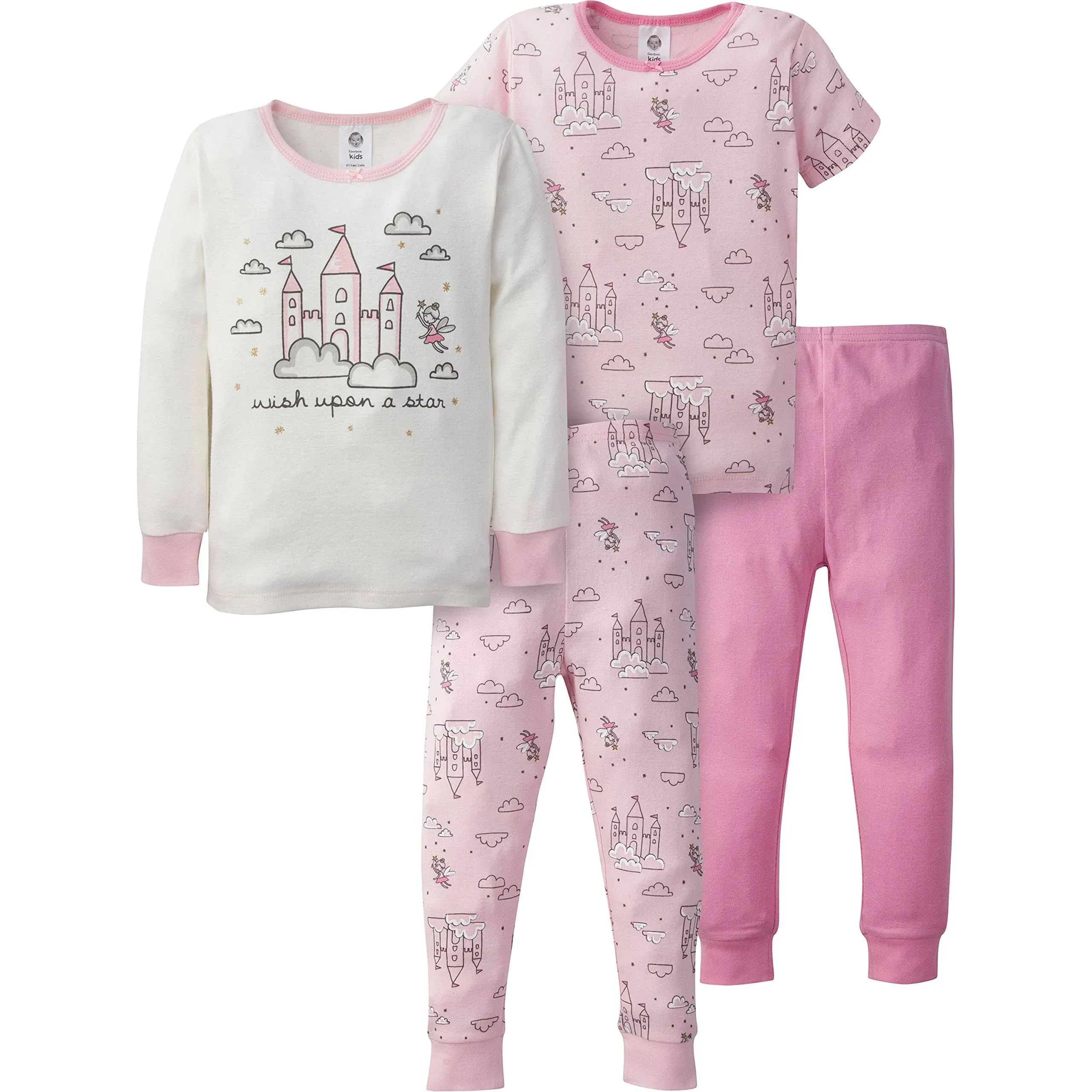 Gerber Baby Girls' Toddler Snug Fit 4-Piece Pajama Set