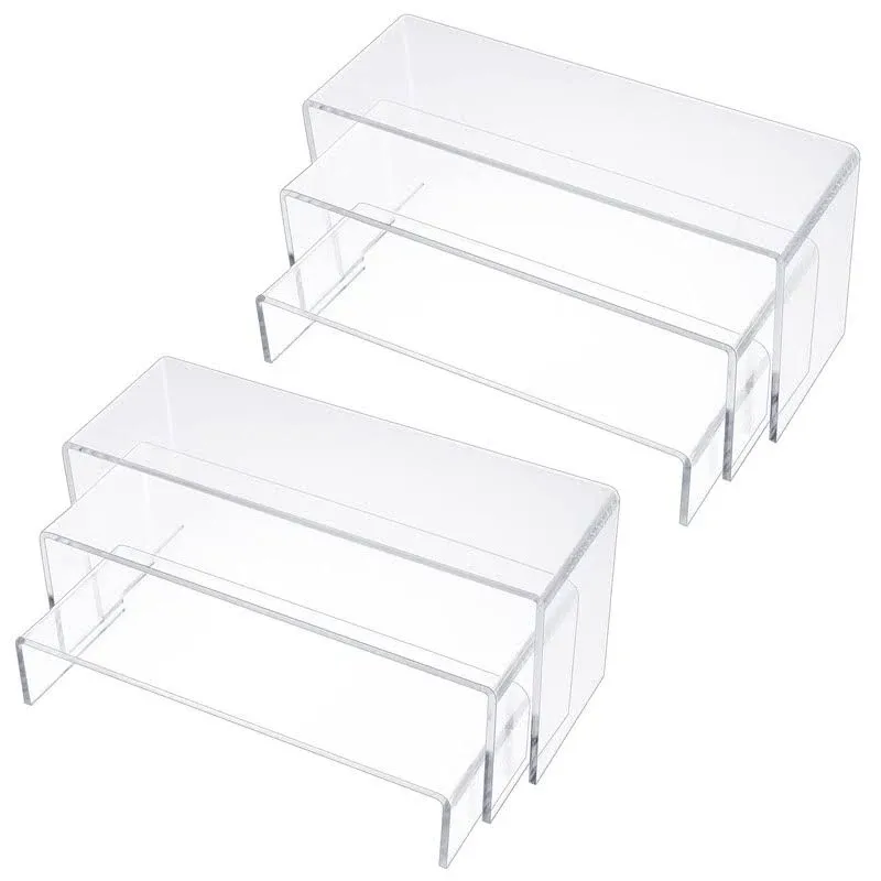 Goabroa Clear Acrylic Display Risers, Rectangle Stands Shelf for Display 6 Pcs 2 set 9"x3"x4.25", 8.5"x3"x2.9", 8.2"x3"x1.5"