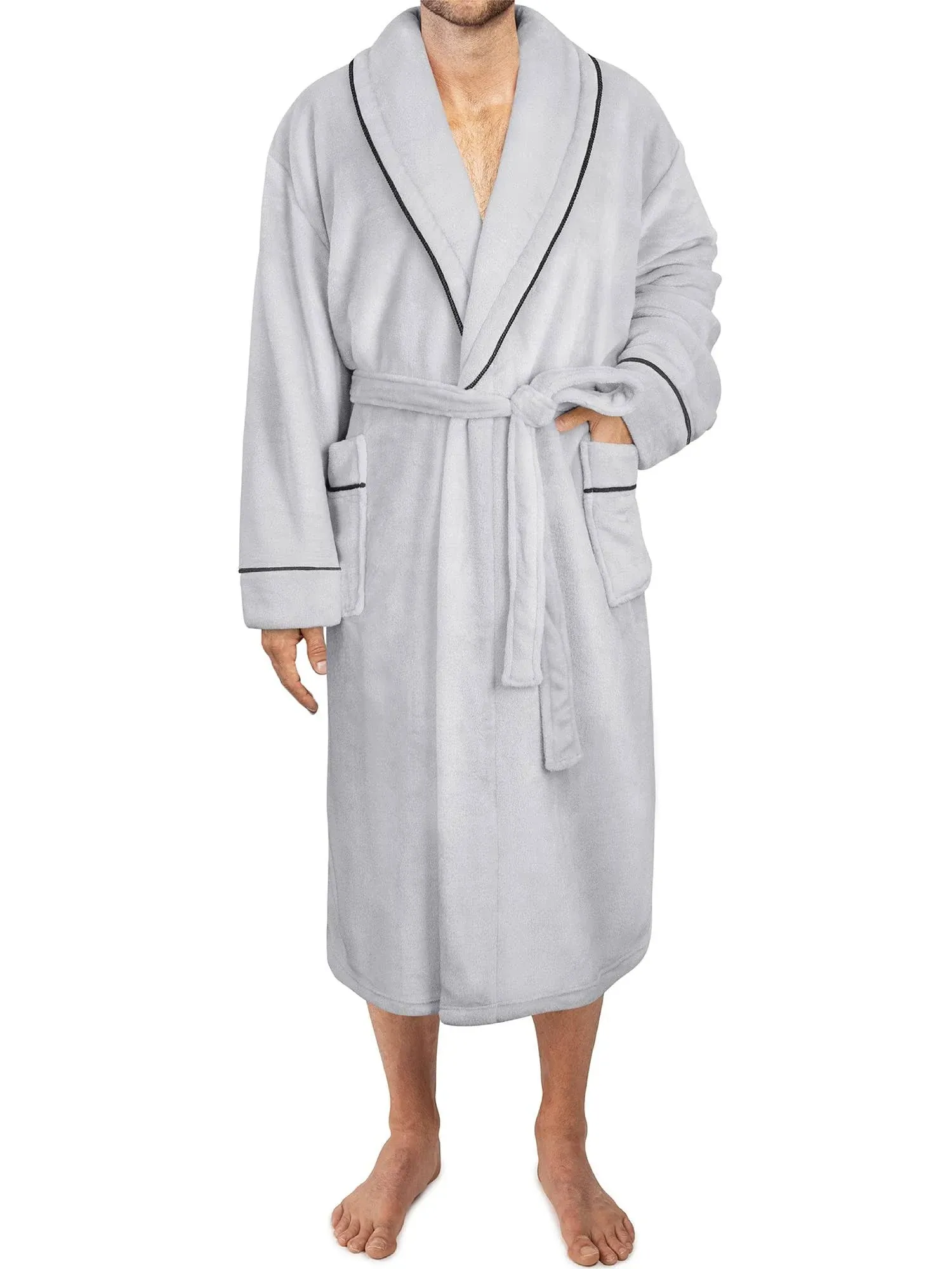 PAVILIA Mens Soft Robe, Plush Warm Bathrobe for Men, Long Spa Fleece Flannel with ...