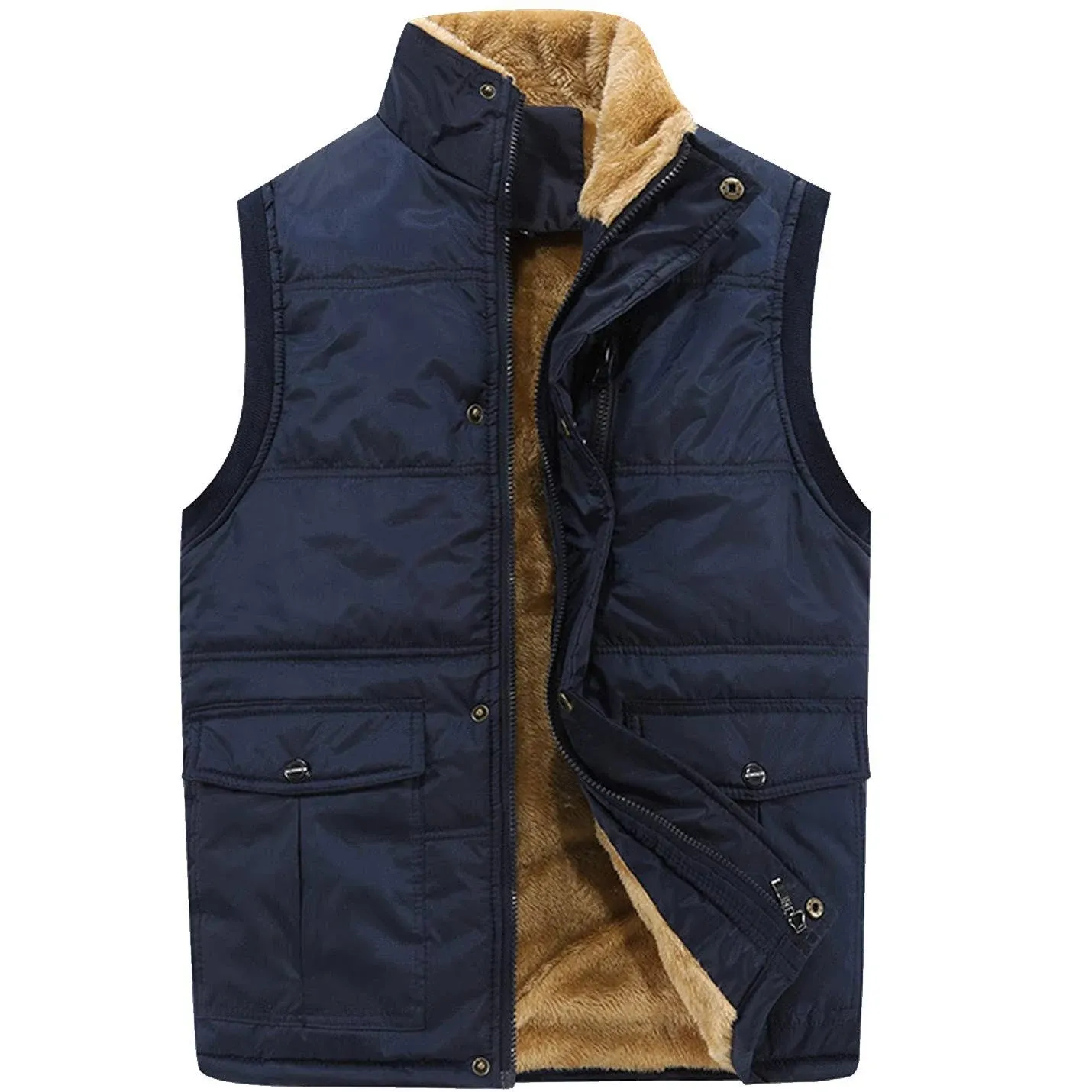 Flygo Men's Winter Warm Outdoor Padded Puffer Vest Thick Fleece Lined Sleeveless ...