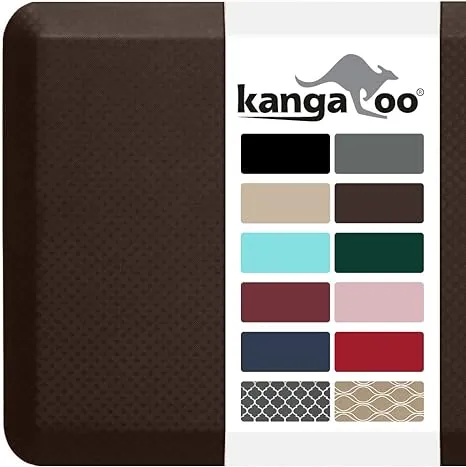 KANGAROO Thick Ergonomic Anti Fatigue Mats for Kitchen Floor, Cushioned Standing Office Desk Mat, Waterproof Scratch Resistant Topside, Supportive All Day Comfort Padded Foam Rugs, 20x32, Black