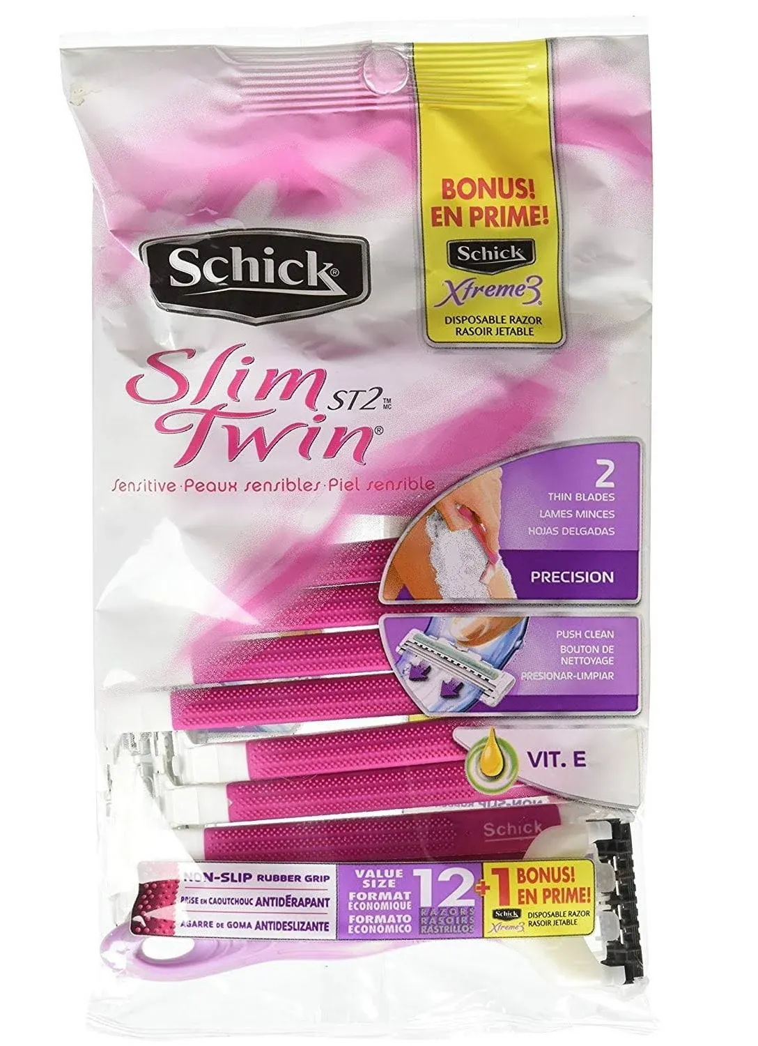 Schick Slim Twin ST2 Razors, Sensitive, for Women, Value Size - 12 razors