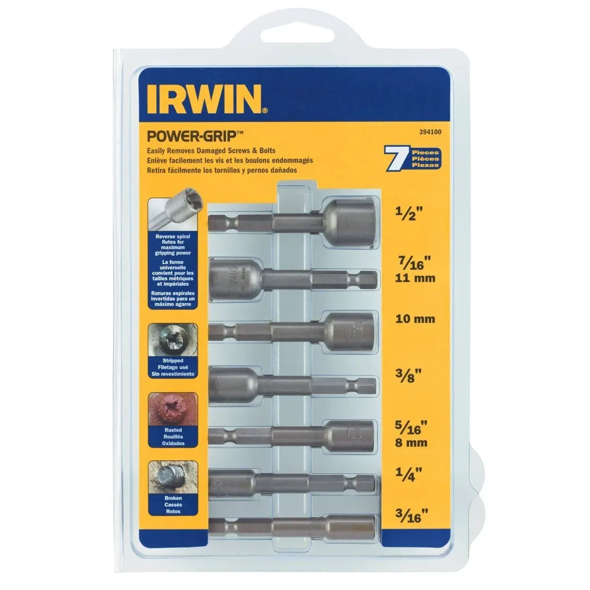 Irwin 394100 Power-Grip 7-Piece Bolt Extractor Set