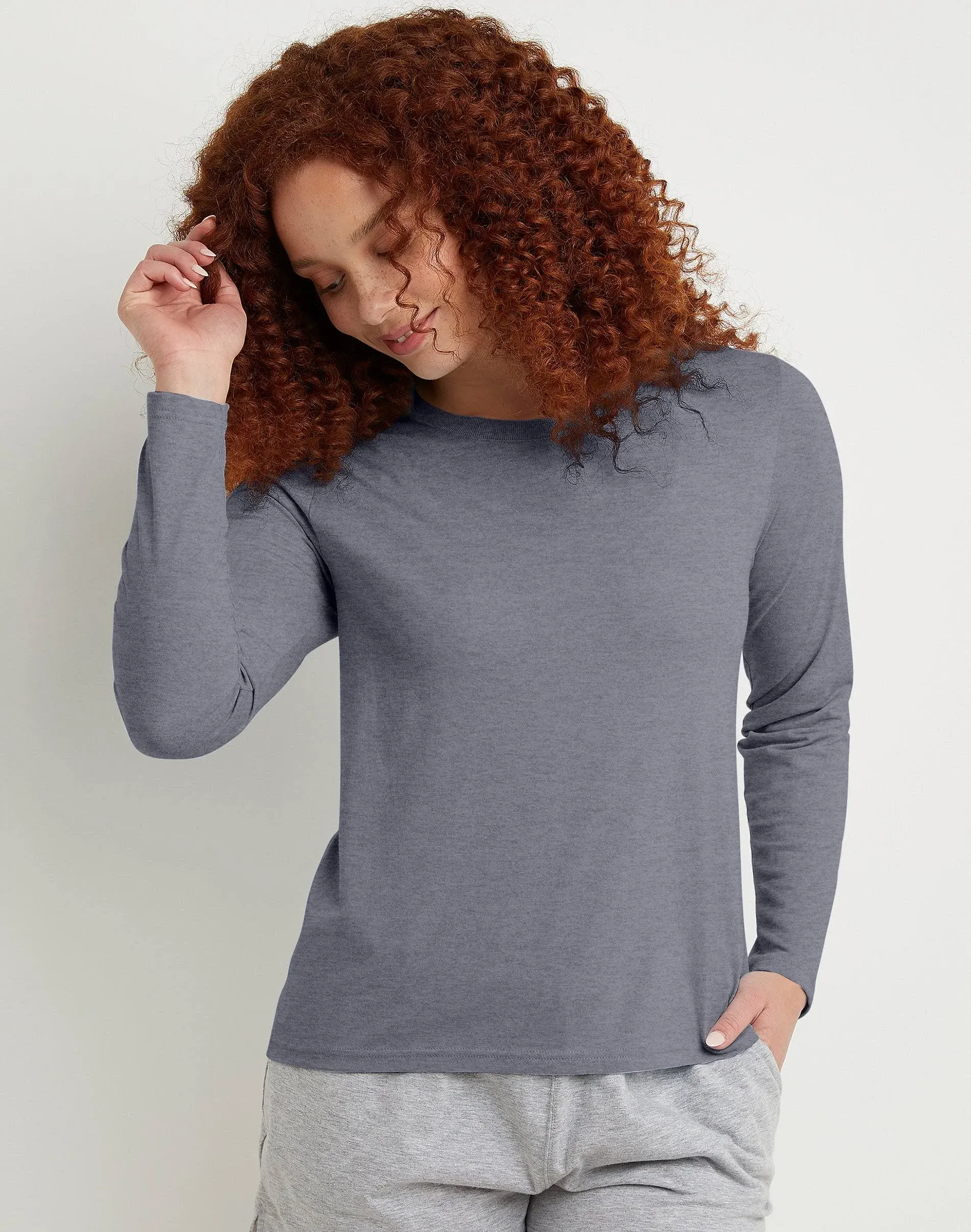 Women's Hanes Originals Long Sleeve Tri-Blend Tee, Size: Small, Grey