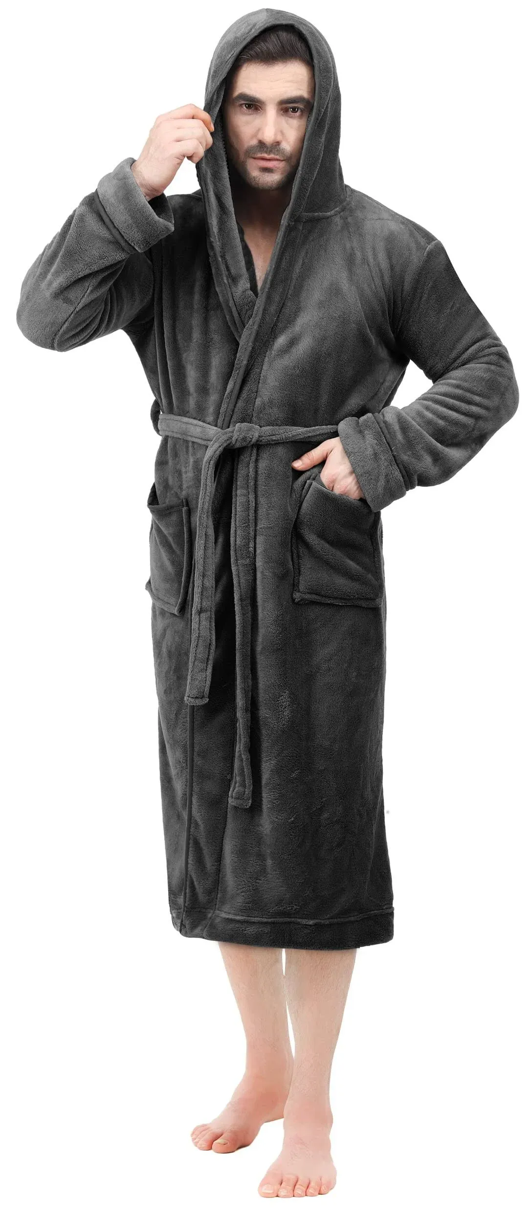 NY Threads Men's Hooded Fleece Bathrobe Plush Long Spa Robe