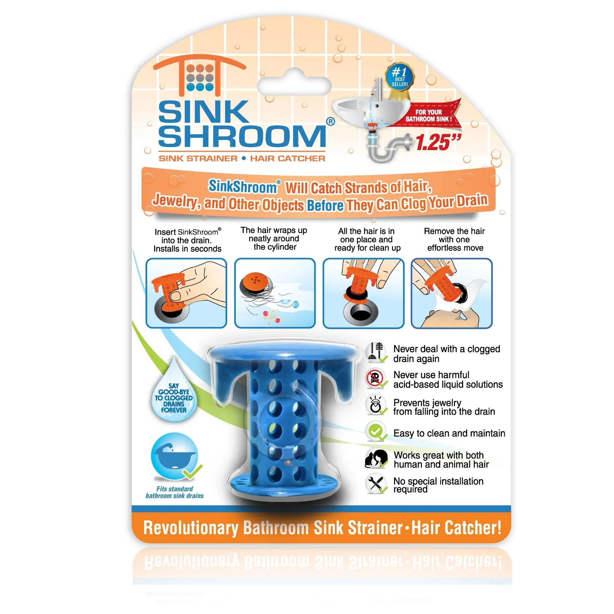 SinkShroom The Revolutionary Sink Drain Protector Hair Catcher/Strainer/Snare - Blue