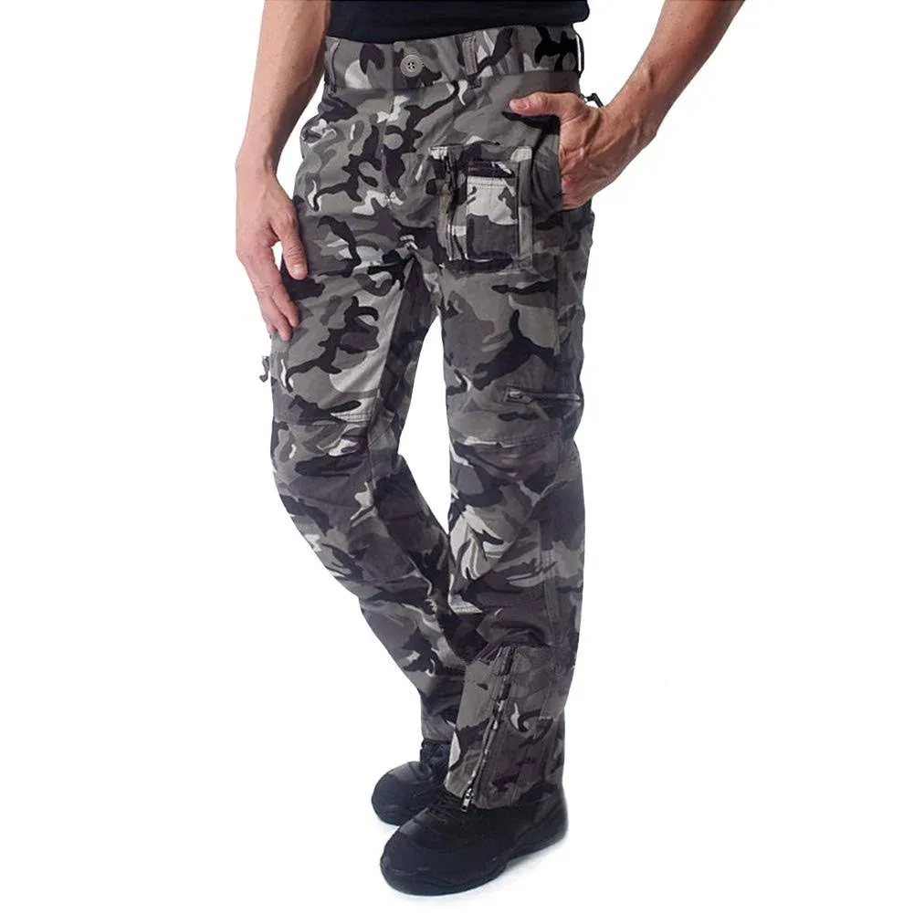 CRYSULLY Men's Cotton Multi-Pockets Work Pants Tactical Outdoor Military Army ...