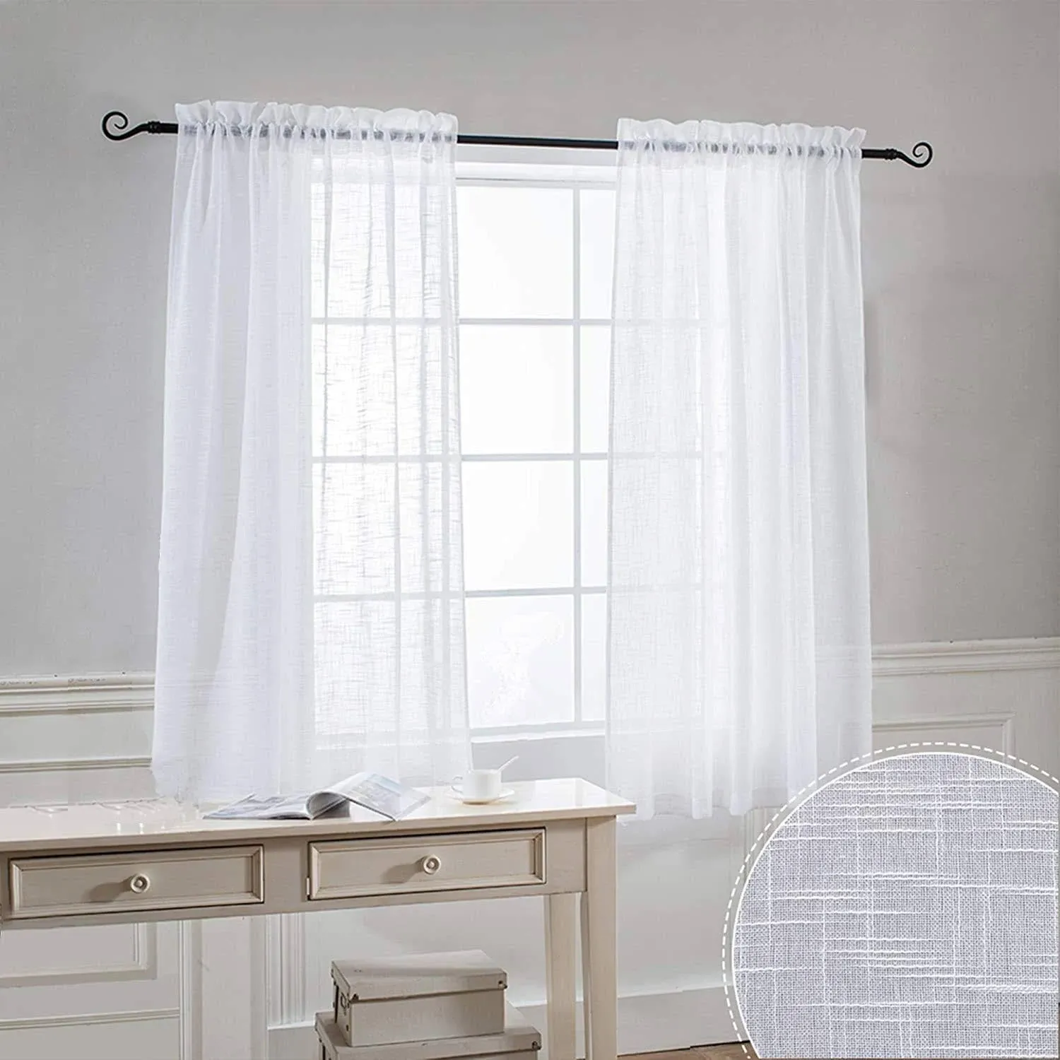 Cozynight White Sheer Tier Curtains 45 inch Length Linen Curtain Sheers ...