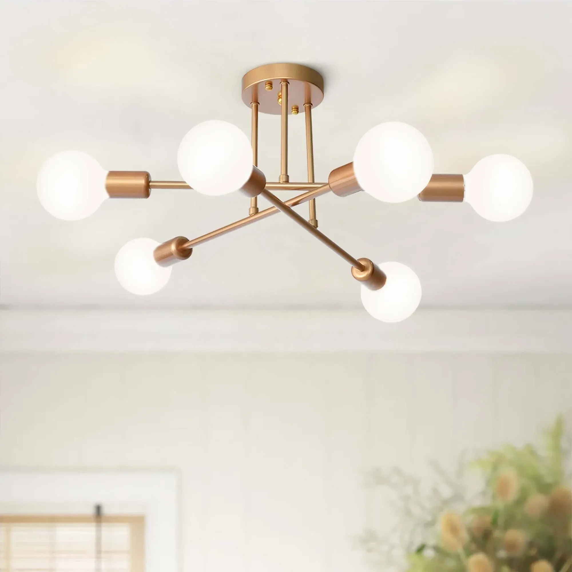 Semi Flush Mount Ceiling Light Fixture, 6 Lights Modern Sputnik Chandelier Ce...