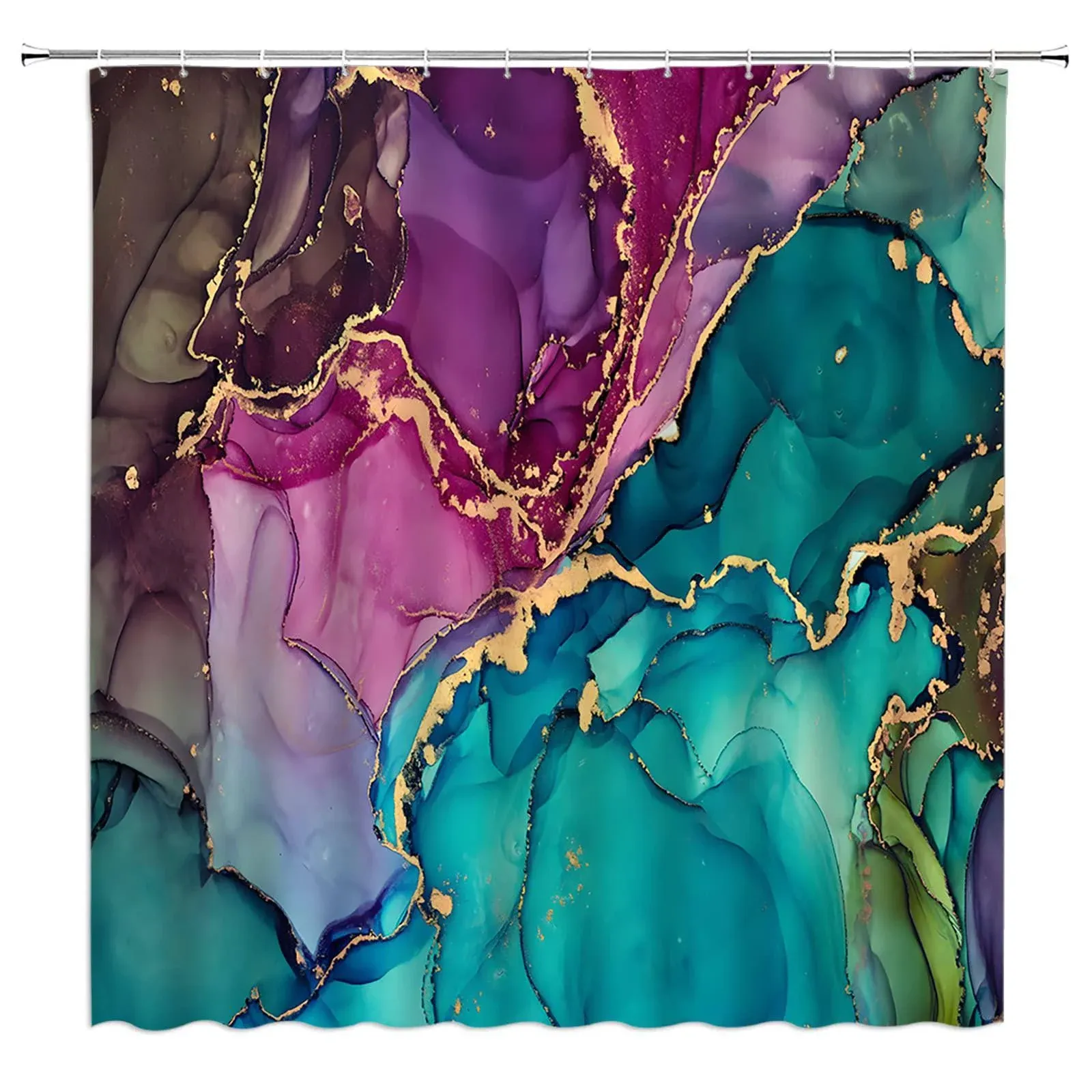 AMHNF Brown Purple Turquoise Marble Shower Curtain Abstract Marble Texture Gold ...