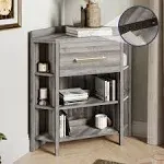 Corner Cabinet with Power Strip, 1 Storage Drawer and 8 Shelves, Gray