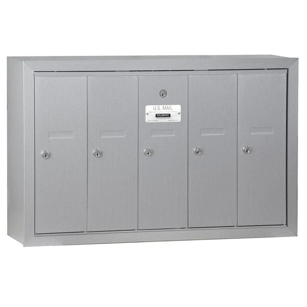 Salsbury Industries 3505ASU Vertical Mailbox - 5 Doors - Aluminum - Surface Mounted - USPS Access