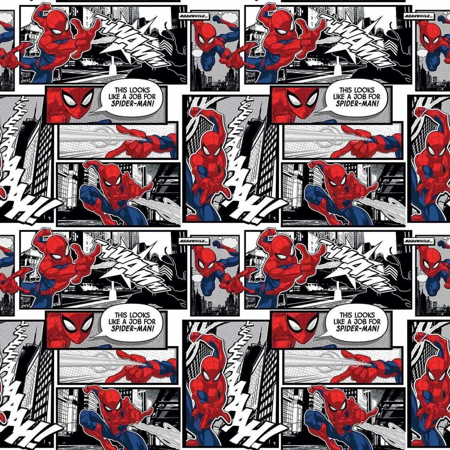 Marvel Avengers Spider-Man Comic Panels White 100% Cotton Fabric by 1/2 of a Yar