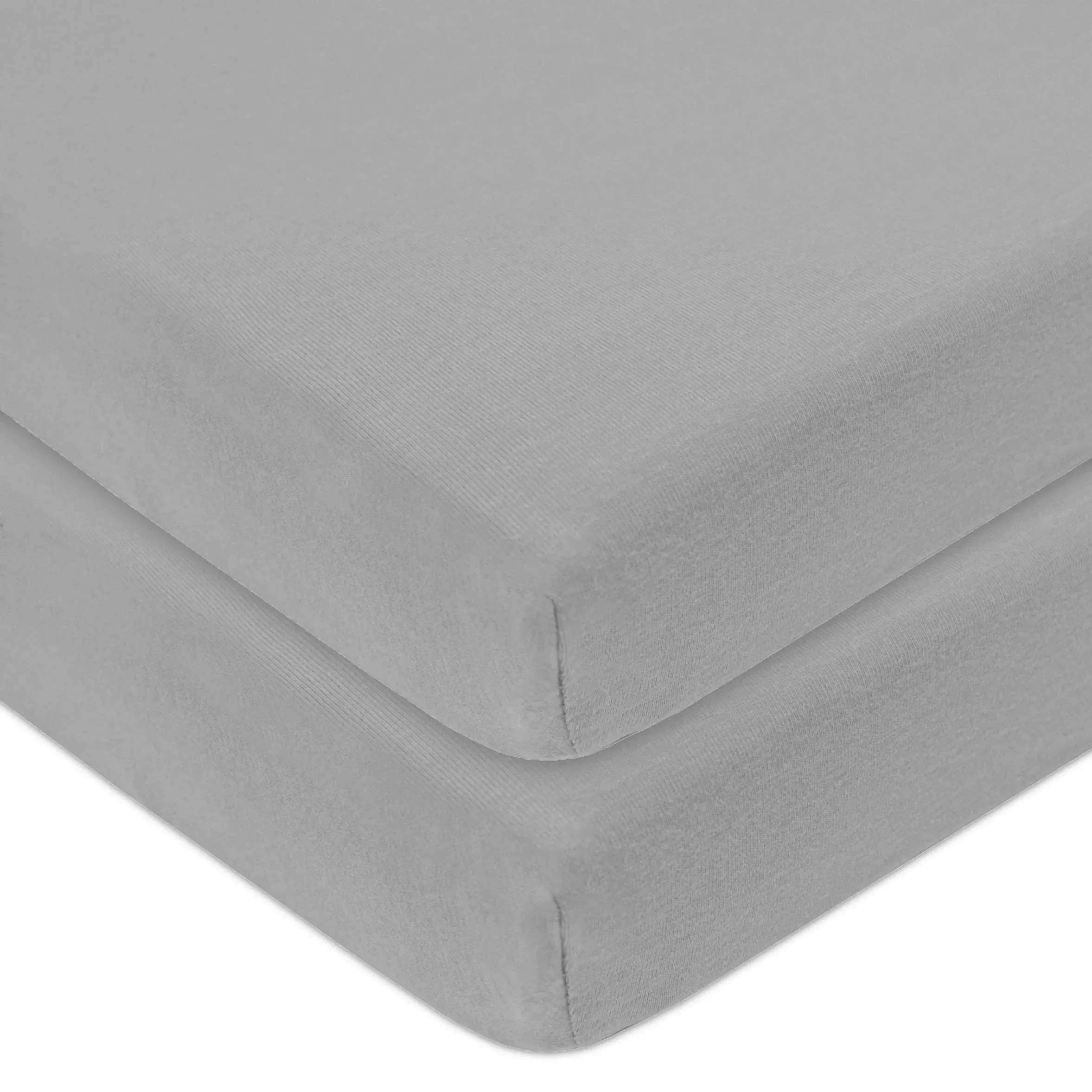 TL Care 2 Pack Fitted Mini Crib Sheet 24" x 38", Soft Breathable Neutral 100% Cotton Jersey Portable Sheet, Gray, for Boys and Girls, Fits Most Pack N Play Mattresses