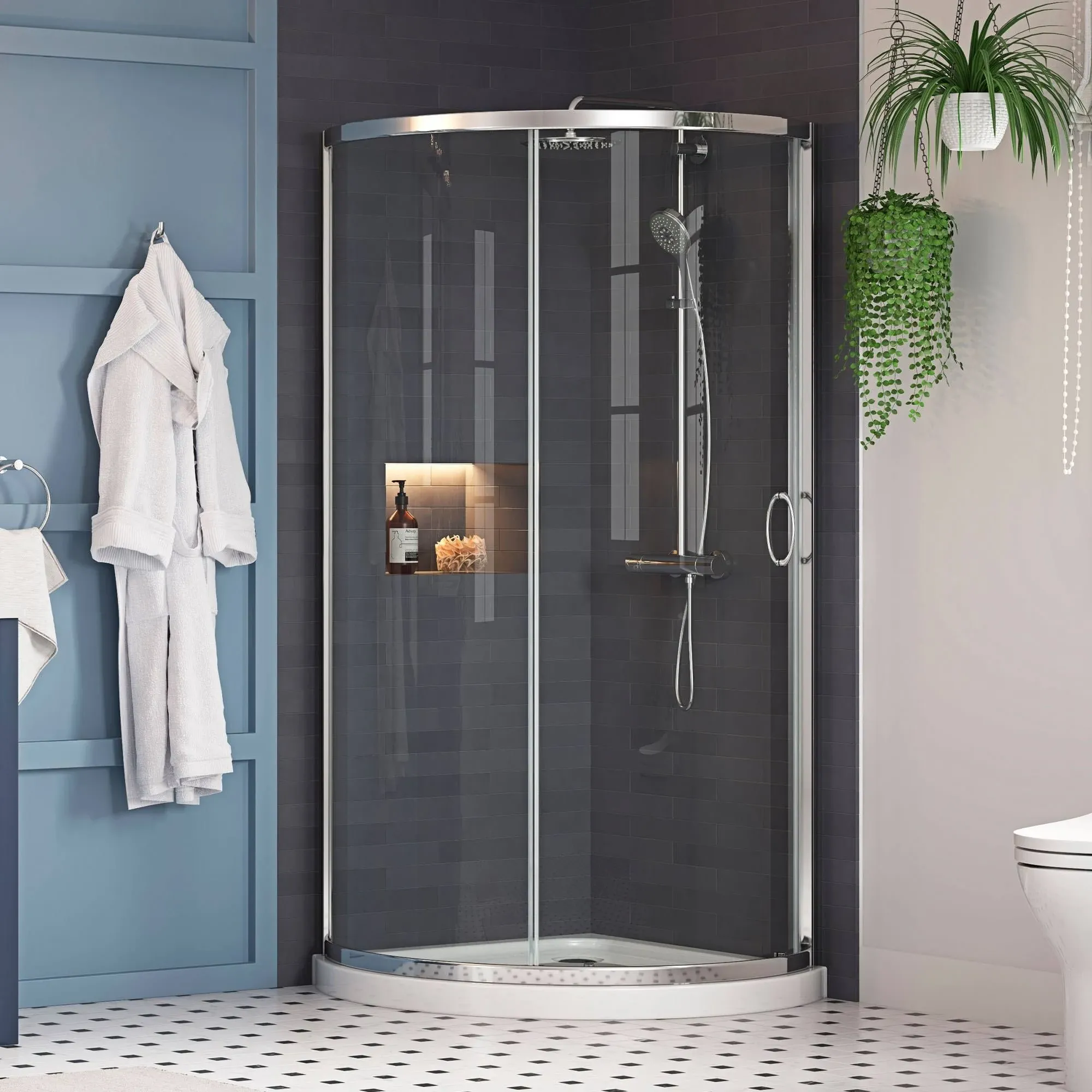 Ove Decors Breeze 32 in. Black Shower Kit with Clear Glass Panels, Walls and Base