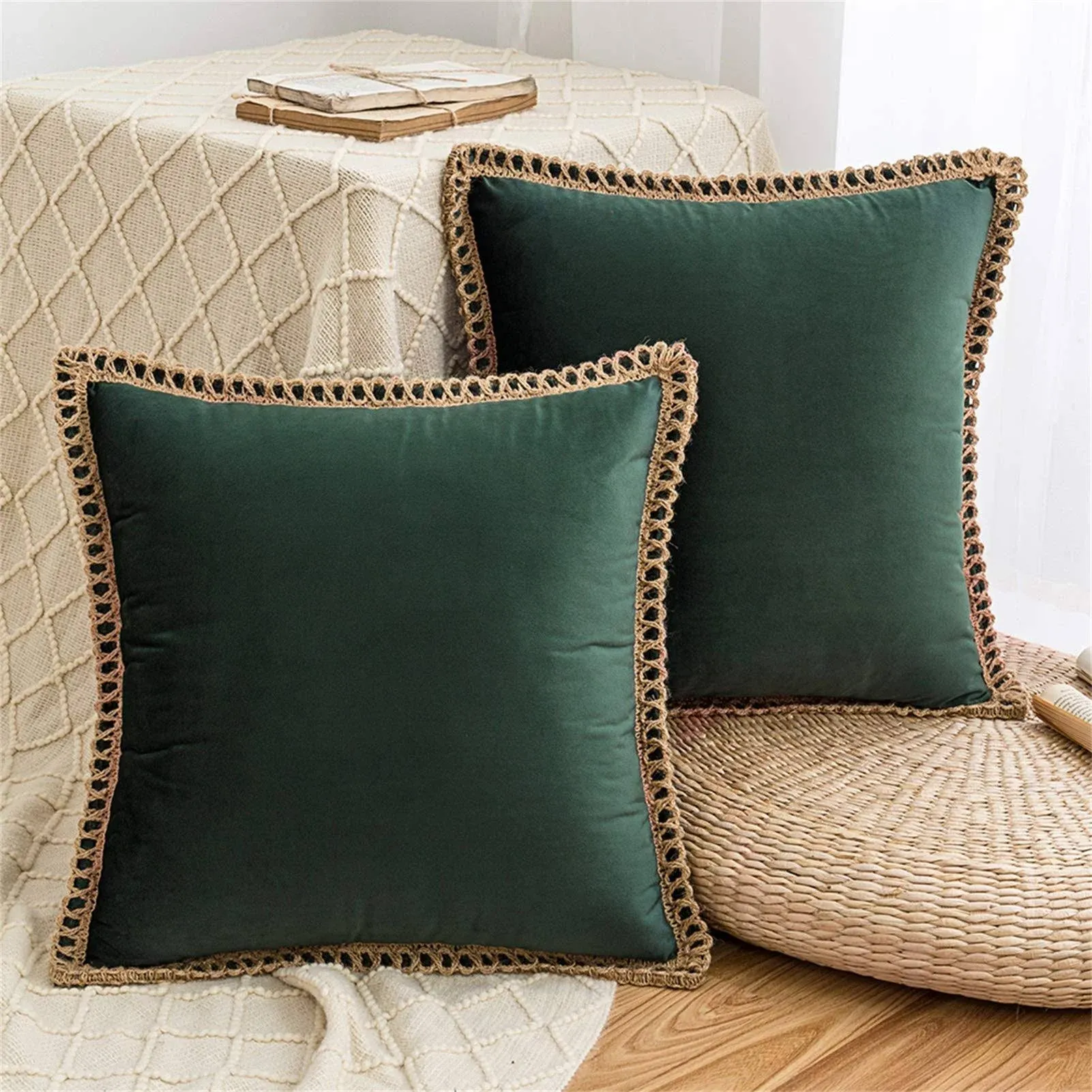 AQOTHES Set of 2 Velvet Decorative Throw Pillow Covers 18x18 inch, Farmhouse Dark ...