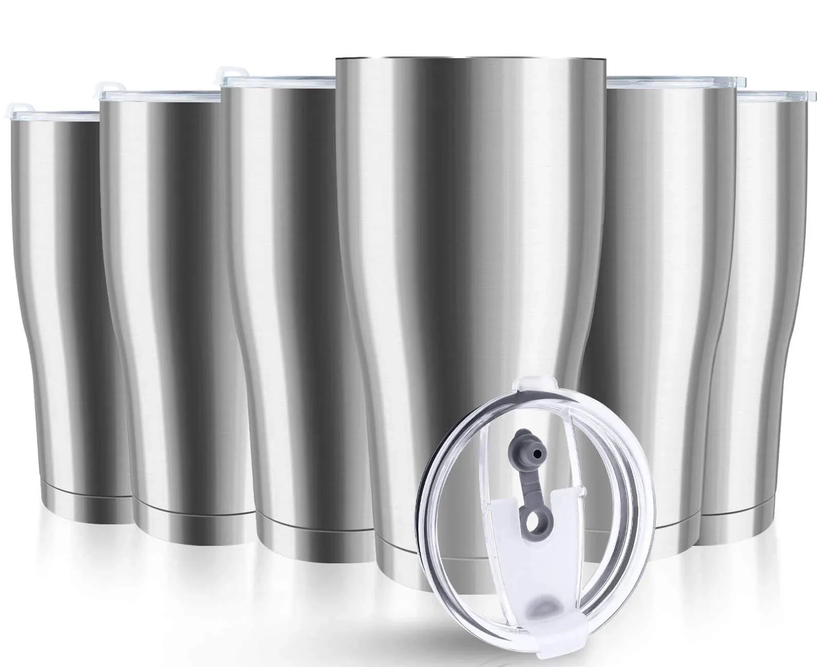 30 oz Stainless Steel Tumbler with Lid,6 Pack Double Wall Vacuum Insulated Travel Mug, Durable Insulated Tumbler for Gift, Coffee, Tea, Beverages (Silver 6)