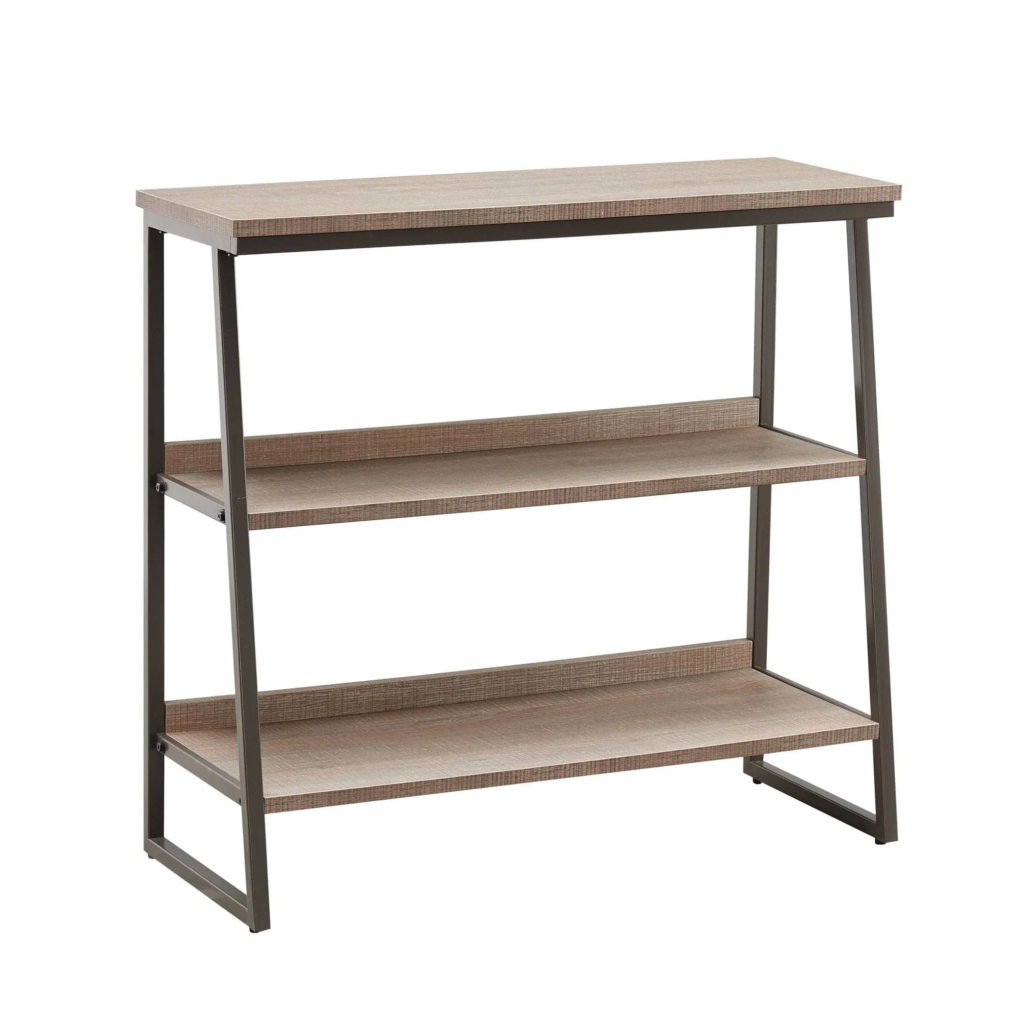 70007 Stepped Tier Bookcase in Roughsawn Oak & Gunmetal Gray Metal by Leick Furniture