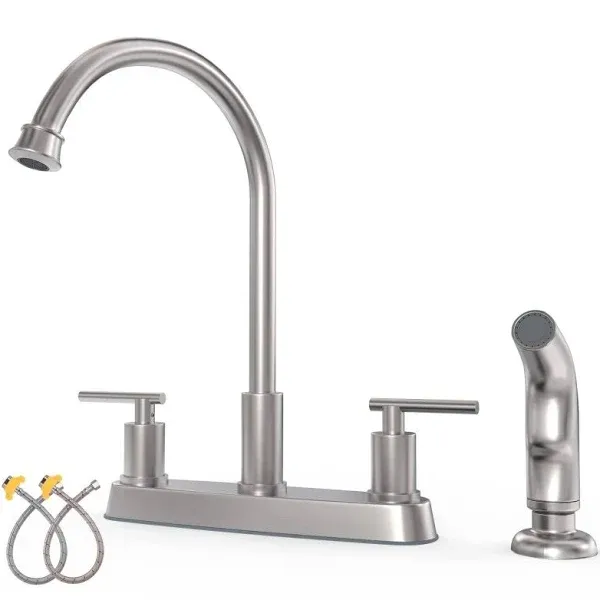 Gowin Kitchen Faucet with Sprayer 3 Hole or 4 Brushed Nickel for Sink Stainless ...