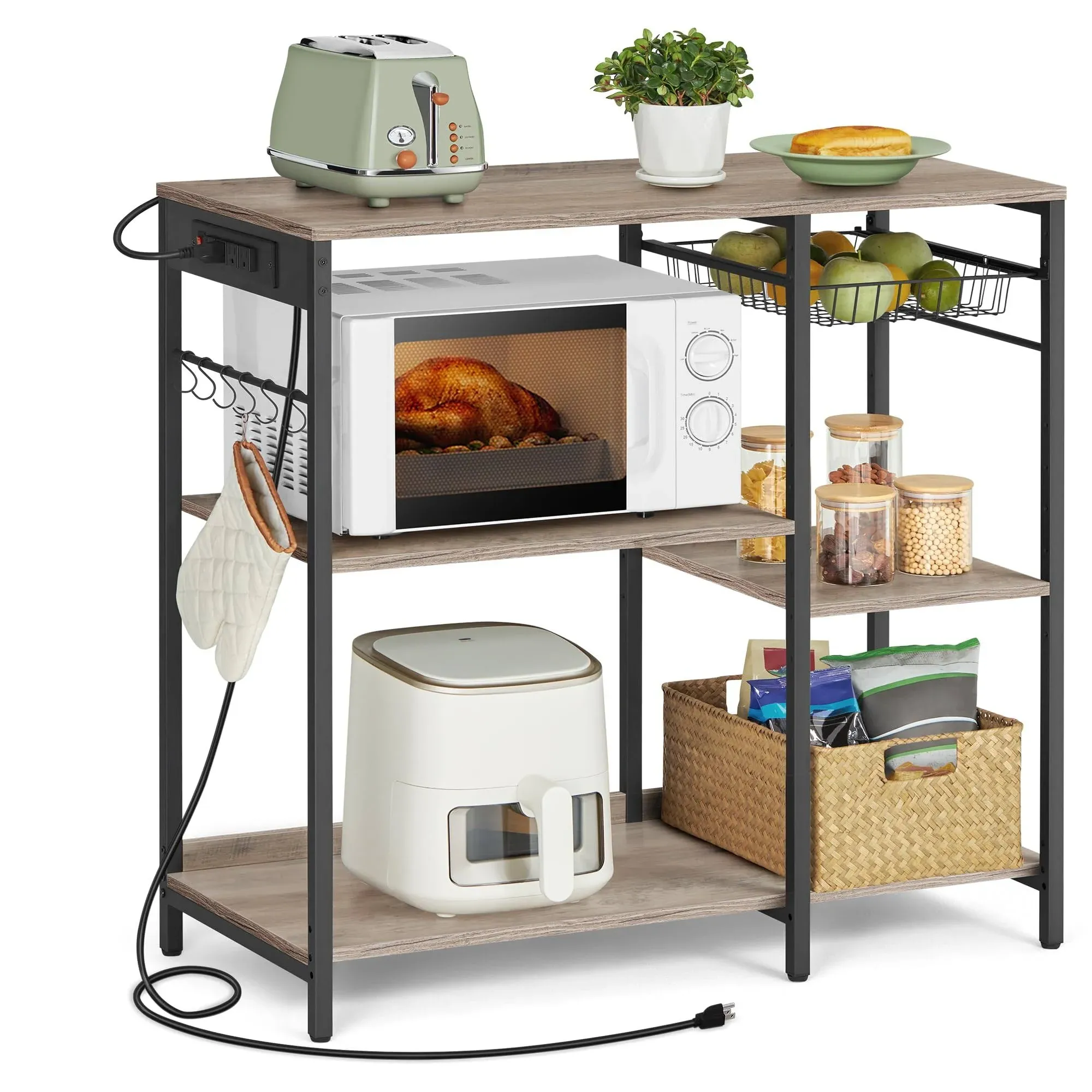 VASAGLE Baker's Rack Coffee Bar Stand with Charging Station Storage Shelves