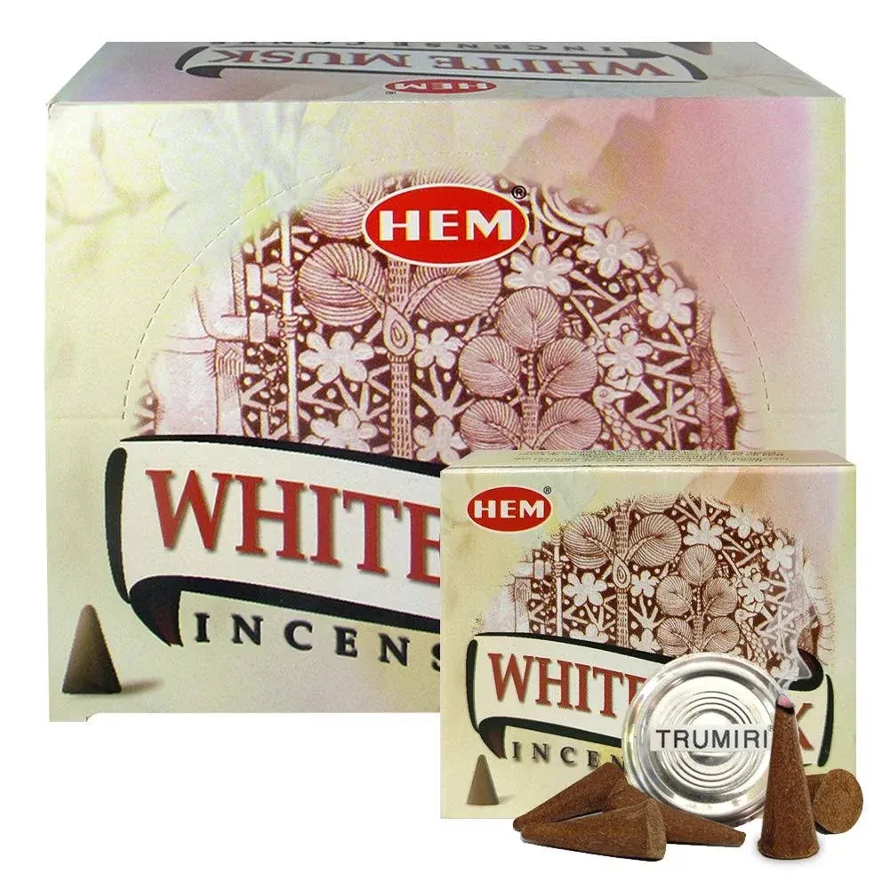 White Musk Incense Cones and Cone Incense Burner Bundle Insence Insense Hem Incense