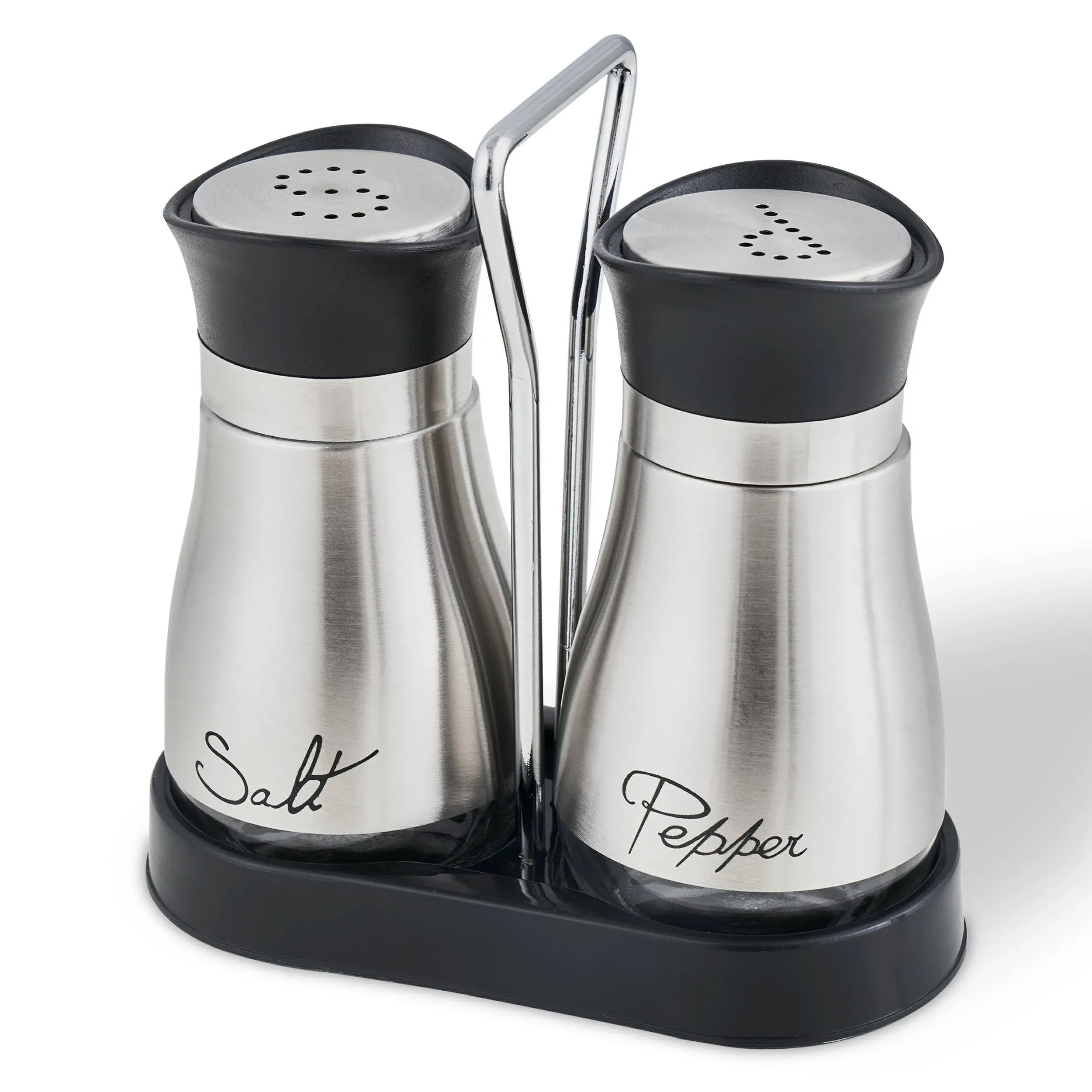 Salt and Pepper Shakers Set, Stainless Steel with Glass Bottle for Table, RV, Camp, BBQ, Set of 2, Sliver