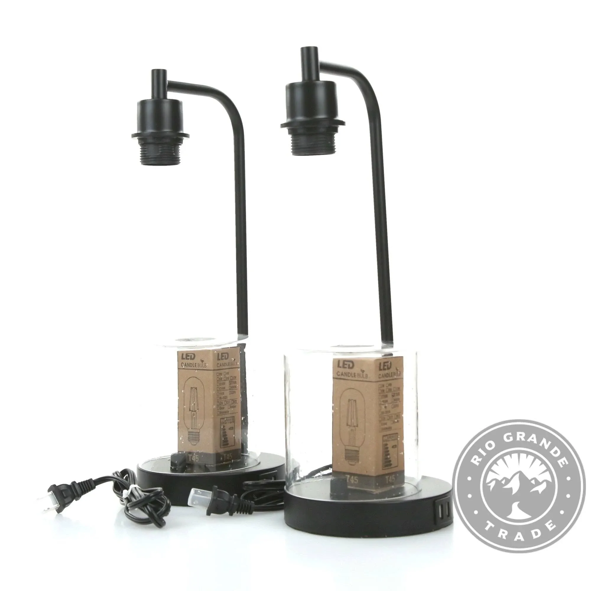 LynnolandSet of 2 Industrial Table Lamps with 2 USB Port