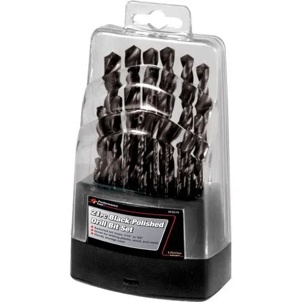 Performance Tool® W9019 - 21-Piece Black Polished Fractional Drill Bit Set