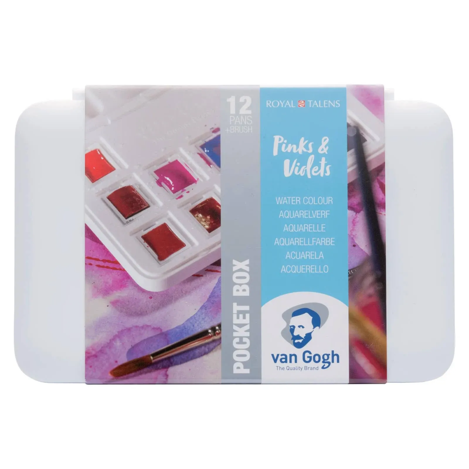 Van Gogh Watercolor Paint Set, Plastic Pocketbox, 12-Half Pan Pinks & Violets Selection