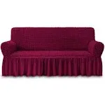 NICEEC Sofa Slipcover Red Sofa Cover 1 Piece Easy Fitted Sofa Couch Cover Universal High Stretch Durable Furniture Protector with Skirt Country