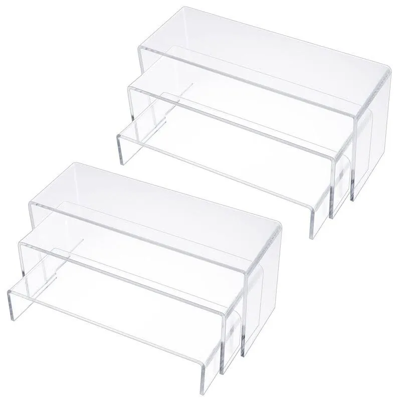  Clear Acrylic Display Risers, Rectangle Stands 6 Pcs Rectangle Crystal Clear