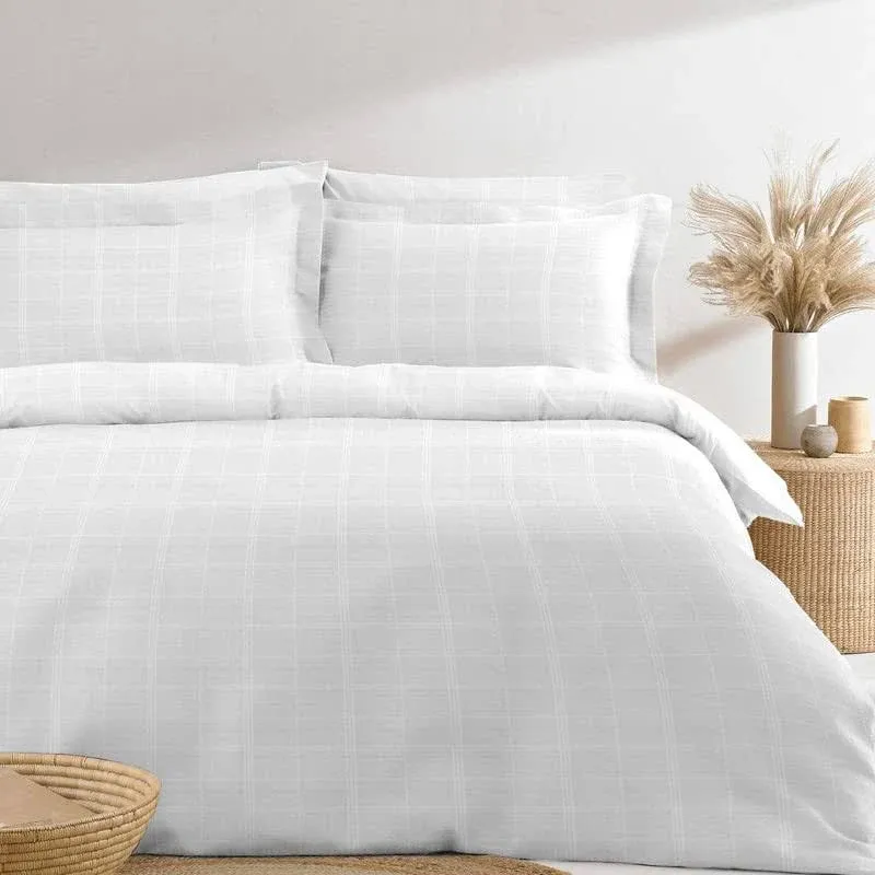 Pizuna White Dobby Striped Duvet Cover King Size Cotton, 300 Thread Count Long ...