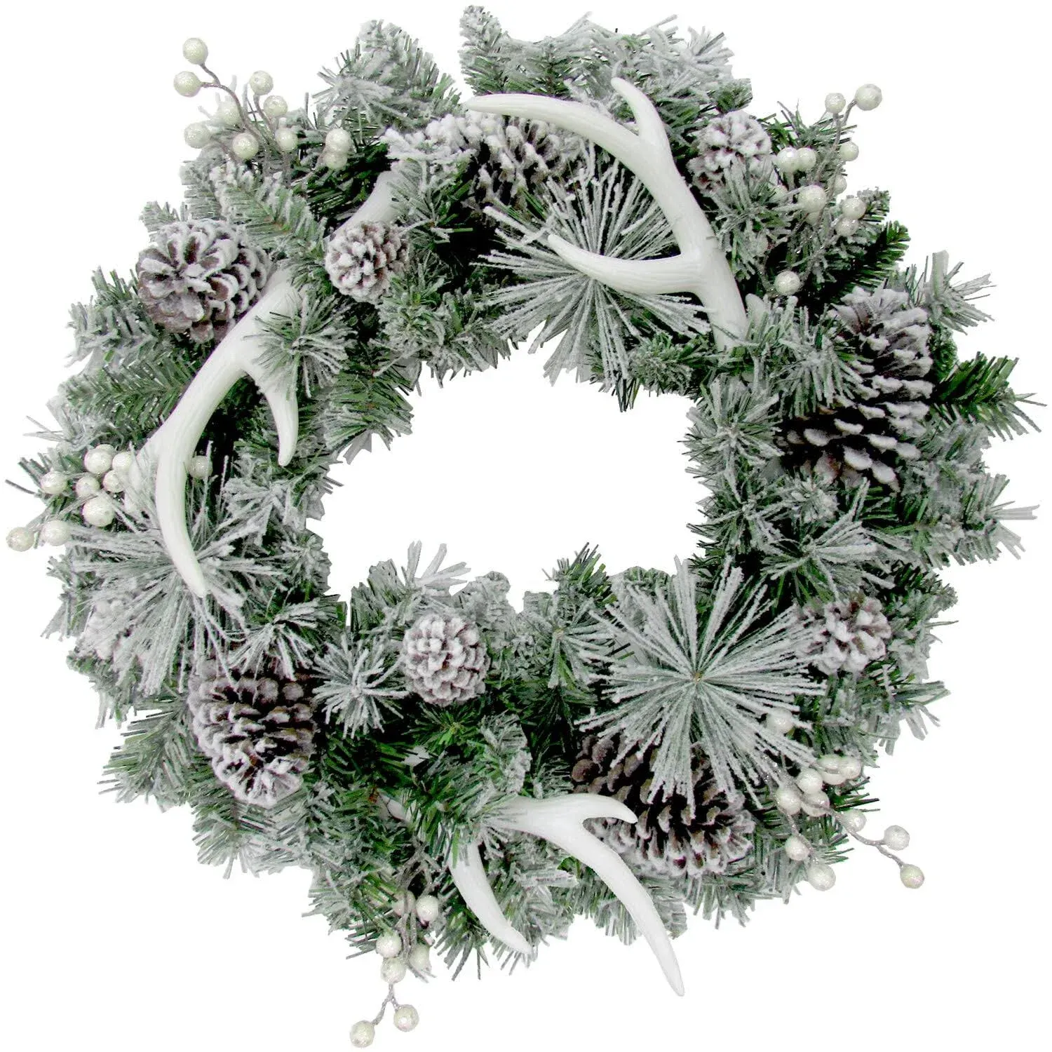 Fraser Hill Farm 24" Christmas Snow Flocked Wreath Door Hanging with Oversized Pinecones, Festive Christmas Holiday Decorations