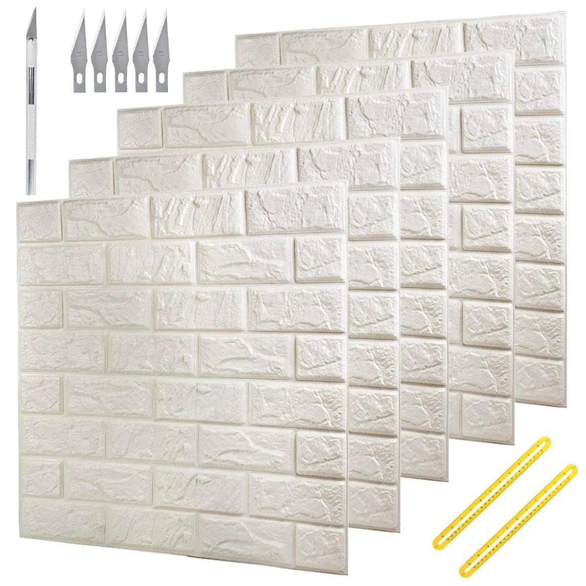 White 3d Brick Wallpaper 20 Pcs Faux Brick Textured Effect Background Stickers F