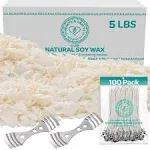 Hearts & Crafts Soy Wax for Candle Making - 5lbs Soy Wax - 100 6-Inch Pre-Waxed Candle Wicks, 2 Metal Centering Devices, 5lbs Soy Wax Flakes - Candle Wax for Candle Making Wax Supplies